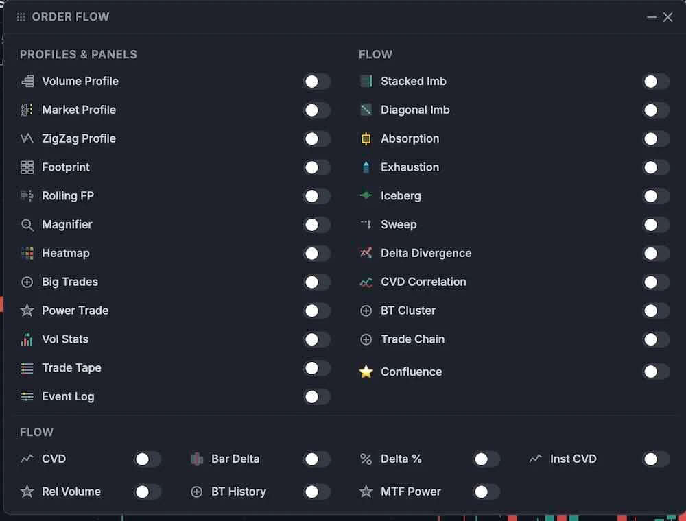 the order-flow tool menu